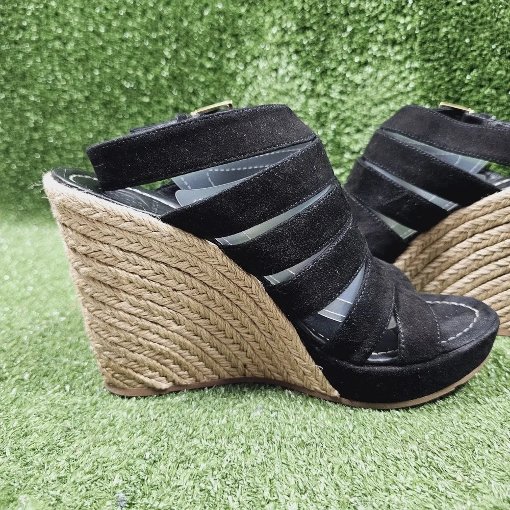 Tory Burch Bailey Black Strappy Espadrille Wedge Sandals Womens Size 8.5